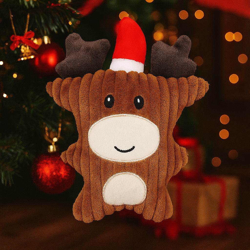 Peluches de Noël pour chien – Jouets doux et sécuritaires Renne, Père Noël, pain d’épices