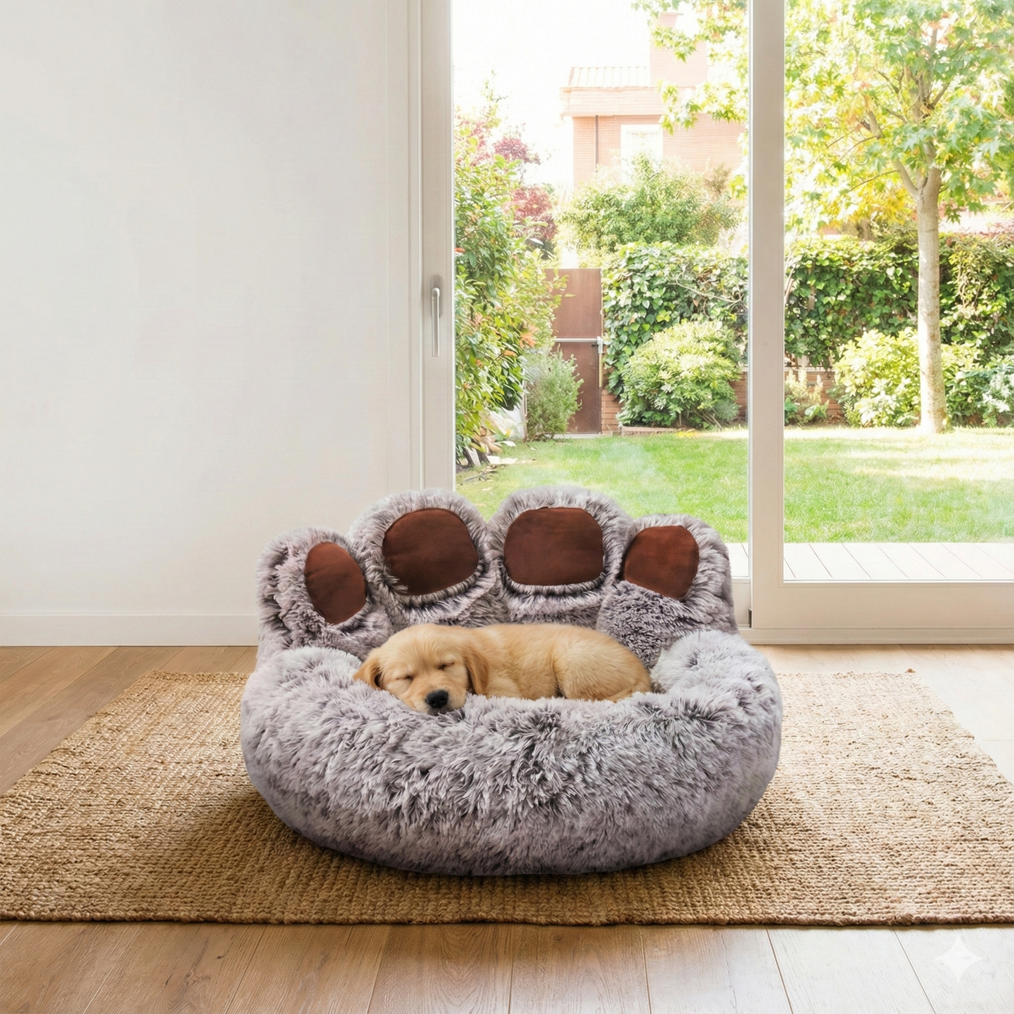 Panier pour Chien - Lit Patte d'Ours Apaisant Peluche Ultra-Doux (Lavable)