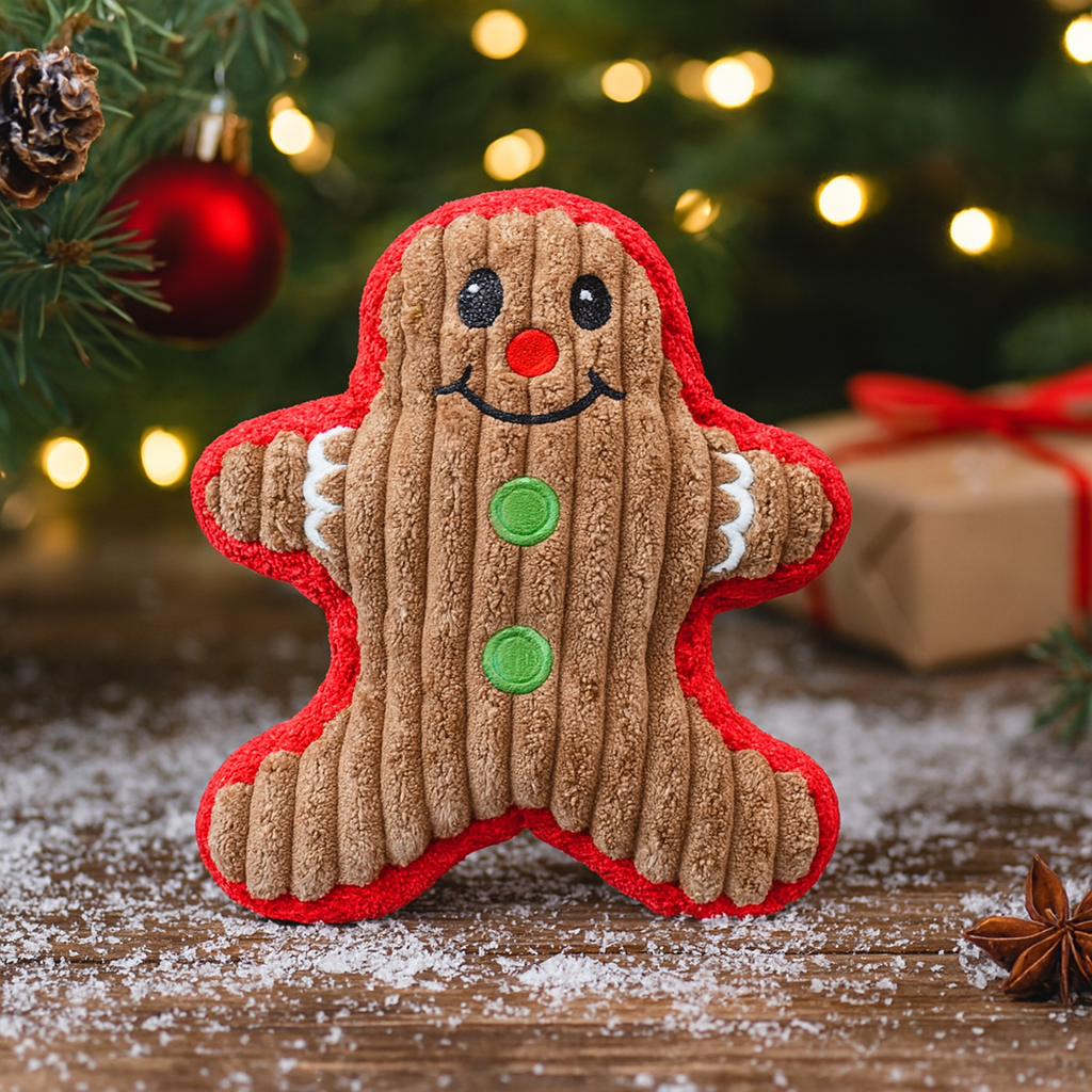 Peluches de Noël pour chien – Jouets doux et sécuritaires  Renne, Père Noël, pain d’épices